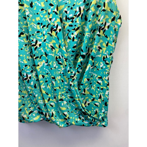 Liz Claiborne Abstract Print Sleeveless Wrap Blouse Office Chic Coastal XL - Picture 4 of 6